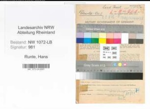 Entnazifizierung Hans Runte , geb. 11.02.1900 (Lehrer)