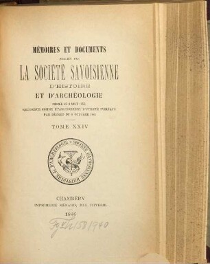Mémoires et documents. 24. 1886
