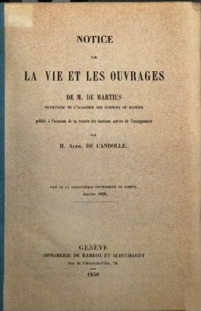 Notice sur la vie et les ouvrages de M. de Martius