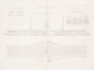Homberg-Ruhrorter Rhein-Trajektanstalt, Duisburg: Schnitte, Ansicht Dampfschiff (aus: Atlas zur Zeitschrift für Bauwesen, hrsg. v. G. Erbkam, Jg. 7, 1857)