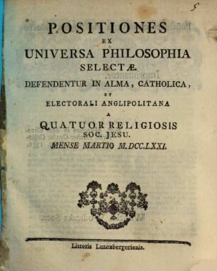 Positiones ex universa philosophia selectae