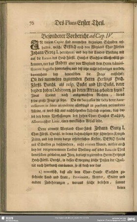 Besonderer Vorbericht ad Cap. IV.