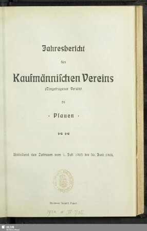 1903/04(1904): Jahresbericht des Kaufmännischen Vereins zu Plauen i. V.