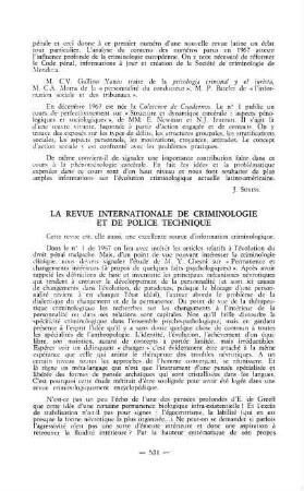 531-534, La revue internationale de criminologie et de police technique