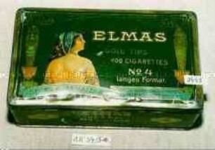 Blechdose für "ELMAS GOLD TIPS 100 CIGARETTES No. 4 langes Format. GEORG A. JASMATZI A.-G"