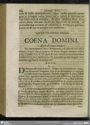 Locus Vigesimus Primus. De Coena Domini
