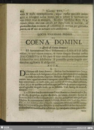 Locus Vigesimus Primus. De Coena Domini
