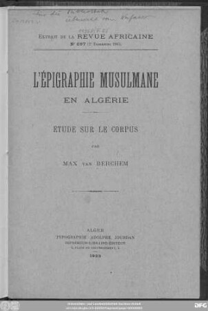 L' épigraphie musulmane en Algérie : étude sur le corpus
