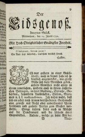 Zweytes Stück. Mittwochens, den 14. Jäners 1750.