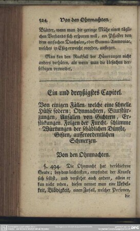 Ein und dreyßigstes Capitel. Von einigen Fällen, welche eine schnelle Hülfe fodern; Ohnmachten, Blutstürzungen, Anfällen von Gichtern, Erstickungen ...