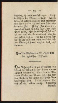 Von dem Athemholen der Thiere und der thierischen Wärme
