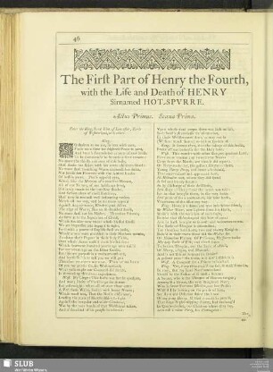 The First Part of Henry the Fourth with the Life and Death of Henry Sirnamed Hot-Spurre