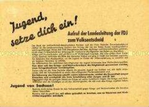 Aufruf der FDJ-Landesleitung Sachsen zum Volksentscheid