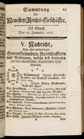III. Stuck. Den 17. Januarii, 1756.