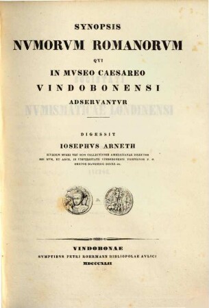 Synopsis Nvmorvm Graecorvm Qui In Mvseo Caesareo Vindobonensi Adservantvr, 2. Numi Romani