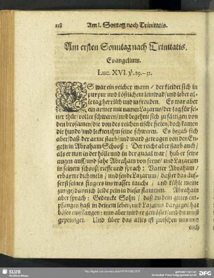 Am ersten Sonntag nach Trinitatis. Evangelium. Luc. XVI. v. 19.-31.