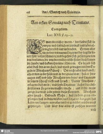 Am ersten Sonntag nach Trinitatis. Evangelium. Luc. XVI. v. 19.-31.