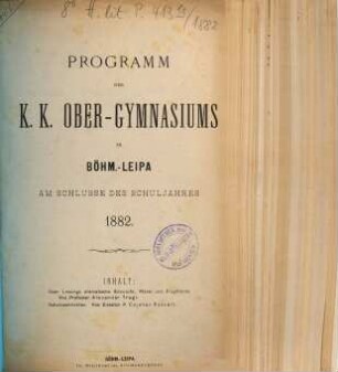 Programm des K.K. Ober-Gymnasiums in Böhm.-Leipa, 1882