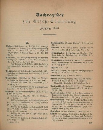 Sachregister zur Gesetz-Sammlung Jahrgang 1876