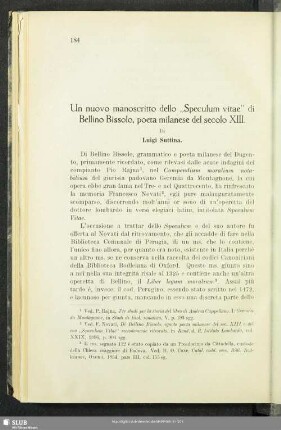 Un nuovo manoscritto dello "Speculum vitae" di Bellino Bissolo, poeta milanese del secolo XIII