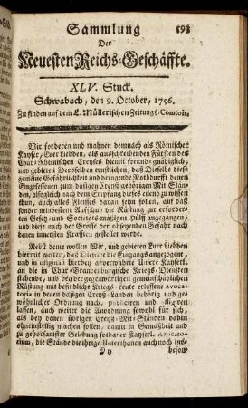XLV. Stuck. Schwabach, den 9. October, 1756.