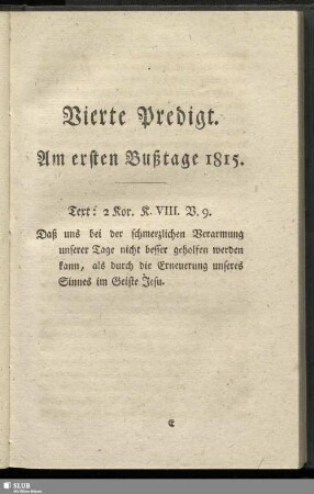 Vierte Predigt. Am ersten Bußtage 1815