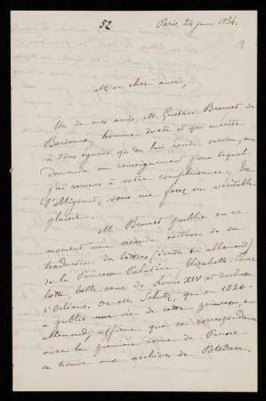 Nr. 9: Brief von Ernest Renan an Paul de Lagarde, Paris, 24.6.1854