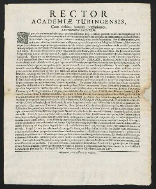 Rector Academiae Tubingensis, Cum debita honoris praefatione...