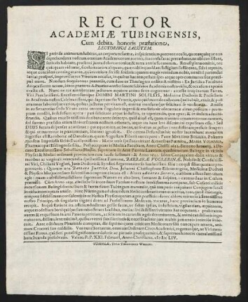 Rector Academiae Tubingensis, Cum debita honoris praefatione...