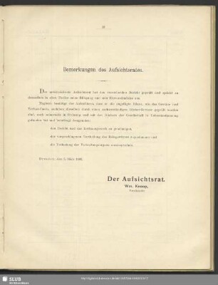 Bemerkungen des Aufsichtsrates