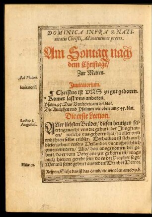 Dominica Infra 8. Nativitatis Christi, Ad matutinas preces.