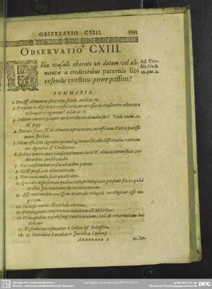 Observatio CXIII. Filia vasalli obaerati an dotem vel alimenta a creditoribus paternis sibi ex feudis petere possint?