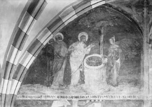 Wandmalerei im 3. Joch von Westen. — Feld 17: Linke Wandhälfte. Oben links: Christus und die Samariterin am Jakobsbrunnen.