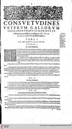 Consuetudines veterum Gallorum Germanorumque... Pars I De Moribus Gallorum