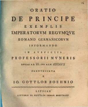 Oratio de principe exemplis imperatorum regumque Romano-Germanicorum informando
