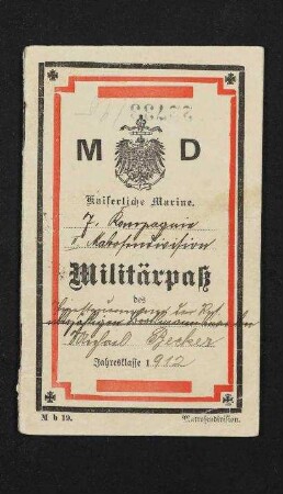 Kaiserliche Marine 7. Kompagnie II. Matrosendivision - Marinestammrolle 20/12