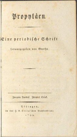Titelseite (Zweyter Band. Zweytes Stück)