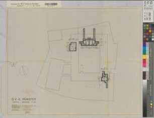 Münster (Münster) Oberverwaltungsgericht Vorentwurf Grundriß Untergeschoß 1959 1 : 200 57 x 71 Pause Staatsneubauleitung Münster Regierung Münster Nr. 33918