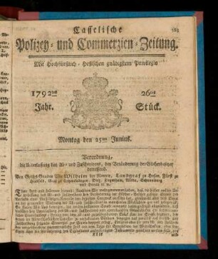 26tes Stück, Montag den 25ten Junius. 1792