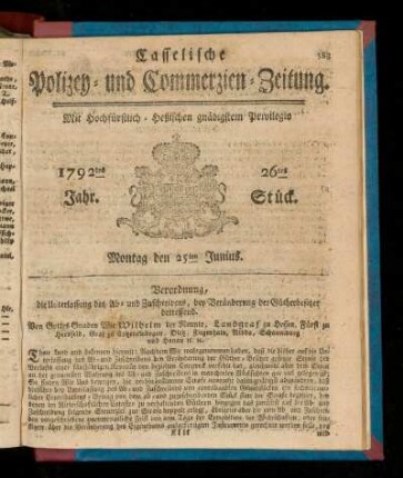 26tes Stück, Montag den 25ten Junius. 1792