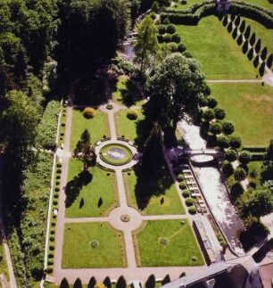Park : Schloss Weesenstein, Blick über Park mit Müglitz