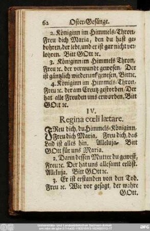 IV. Regina coeli laetare.