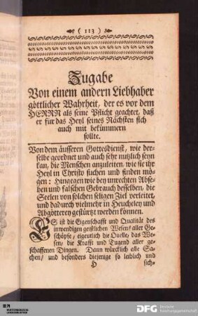 Zugabe Von einem andern Liebhaber göttlicher Wahrheit...