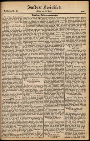 Zweite Ausgabe vom Mittwoch, den 19. April 1876.