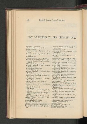 List of Donors to the Library, 1907.