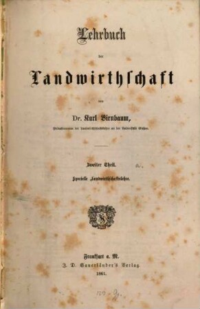 Lehrbuch der Landwirthschaft, 2. Specielle Landwirthschaftslehre