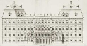 Entwurf für die Erweiterung des Taschenbergpalais in Dresden: Aufriß der Fassade zum Zwinger