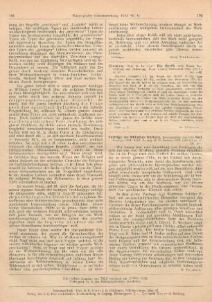 192 [Rezension] Saxl, Fritz (Hrsg.), Vorträge der Bibliothek Warburg. Bd. 1 (1921/22)