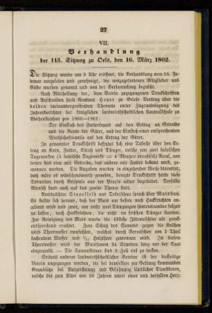 VII. Verhandlung der 115. Sitzung zu Oels, den 16. März 1862