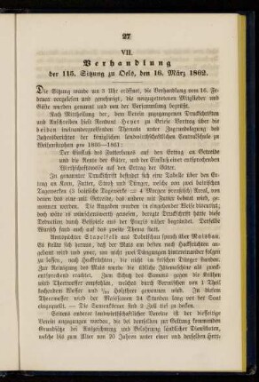 VII. Verhandlung der 115. Sitzung zu Oels, den 16. März 1862